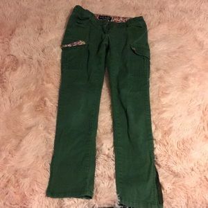 Green jeans with floral pockets